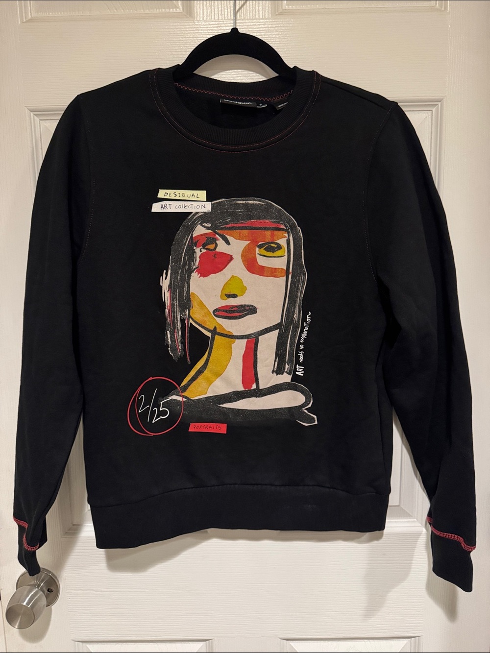 Desigual Black Crewneck Sweatshirt with Multicolor Art